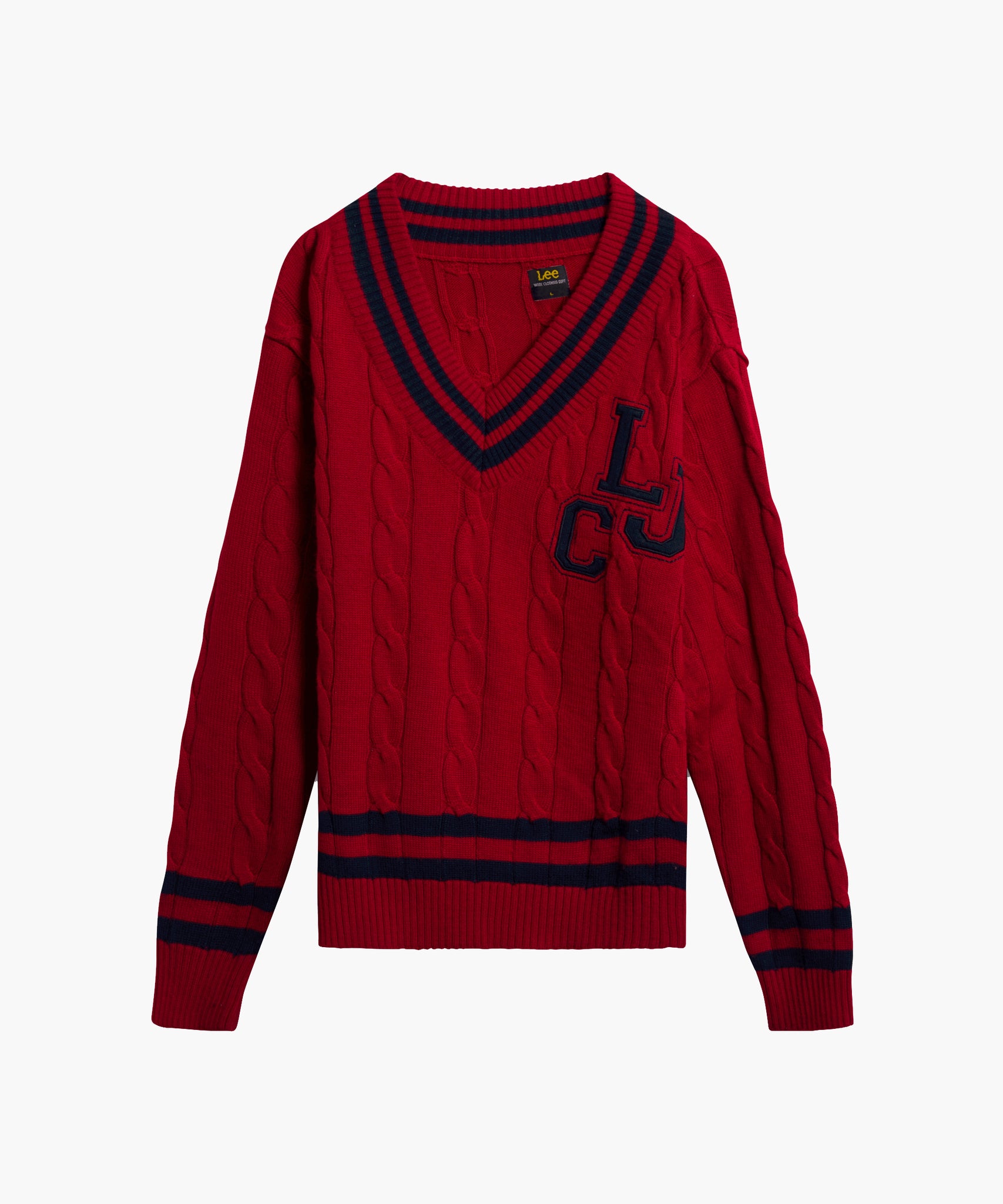 Lee Crochet Deep Cut Sweater - Red