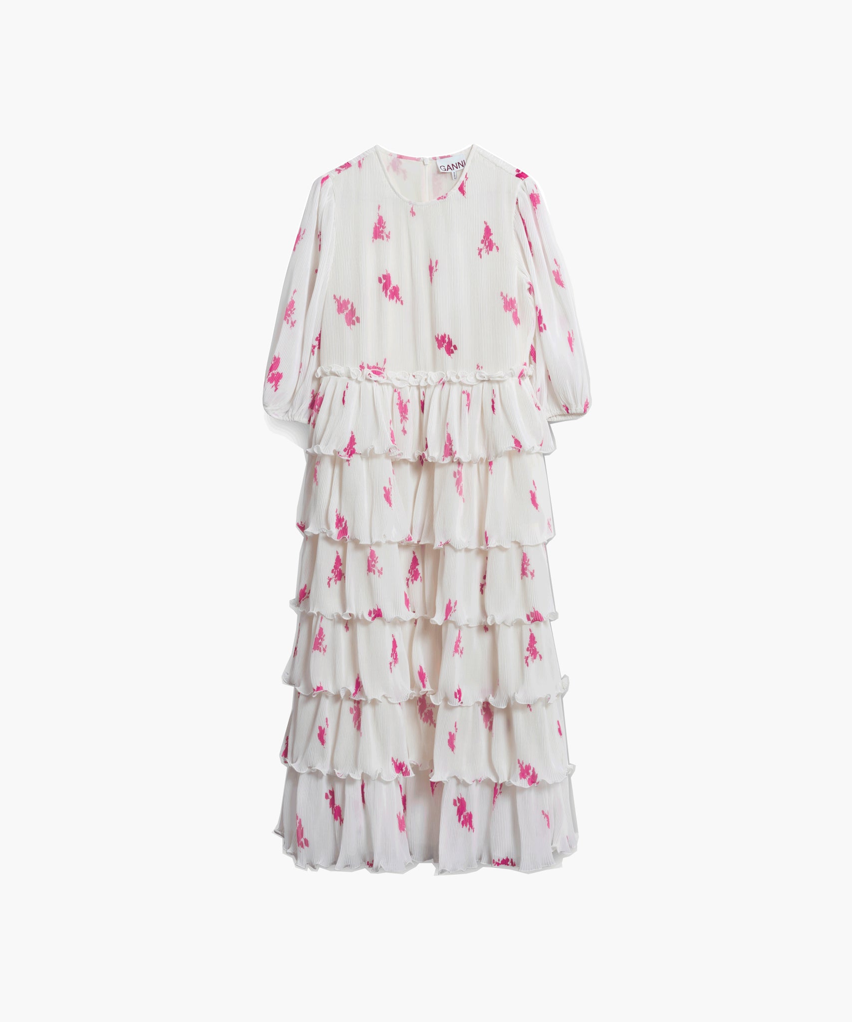 Rose Print Pleated Georgette Midi Dress